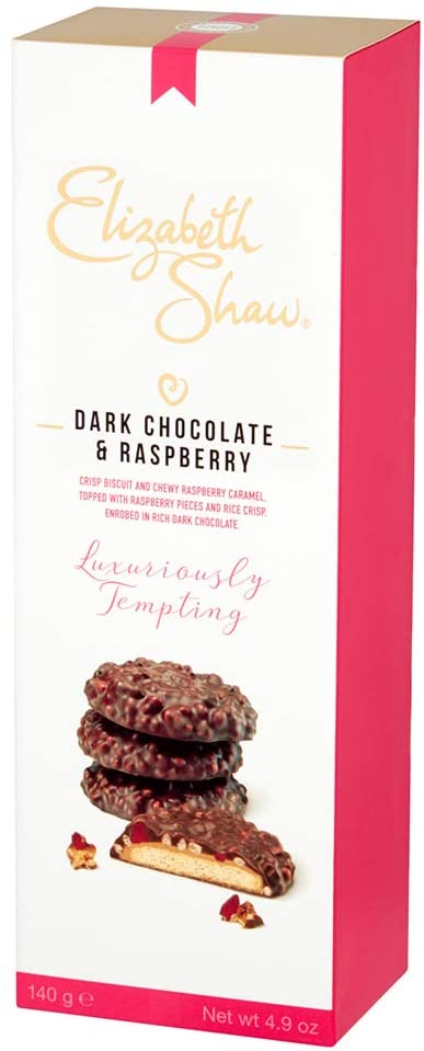 Elizabeth Shaw Dark Chocolate & Raspberry Biscuit Box | Delicious Raspberry Pieces, Chewy Caramel & Dark Chocolate | Great Taste & Quality | Crumbly, Crunchy & Creamy | Ideal Gift - 4 Pack x 140g