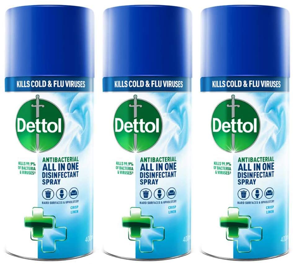 Dettol All-in-One Disinfectant Spray Crisp Linen, 400 ml, Pack of 3 (Packaging May Vary)