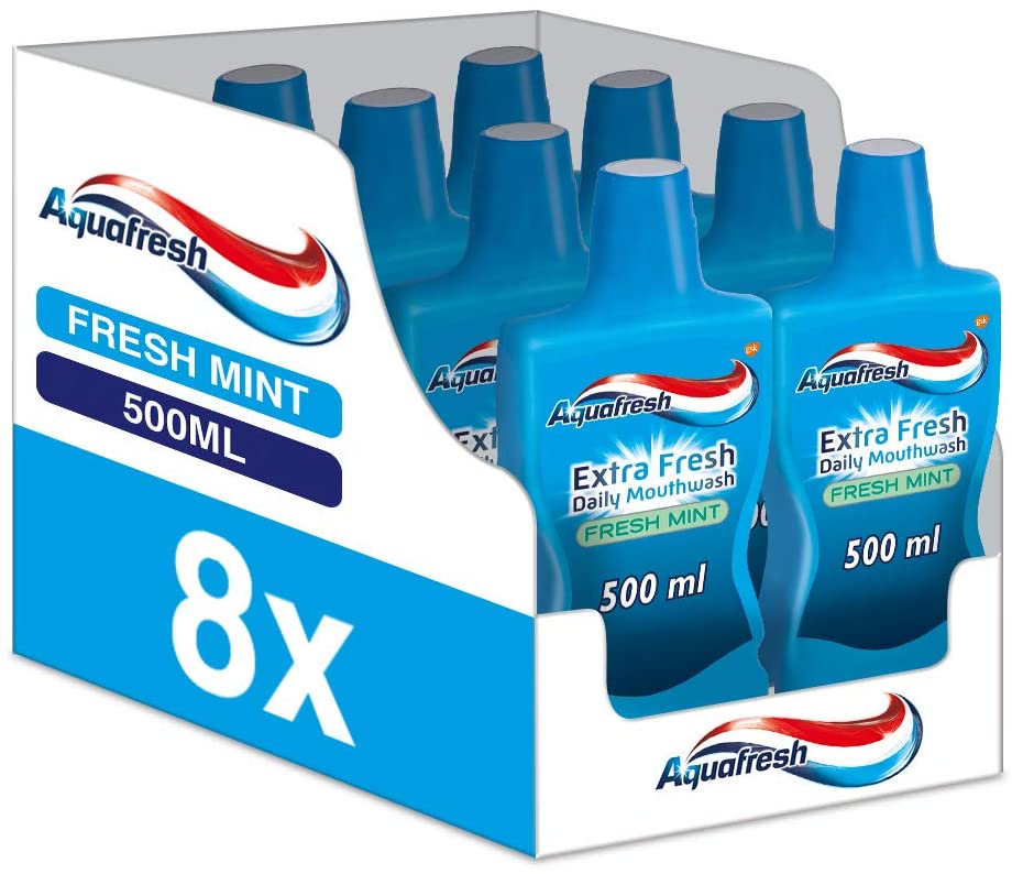 Aquafresh Mouthwash Extra Fresh Daily Mouthwash Fresh Mint 8x500 ml