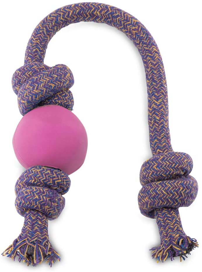 Beco Pets Ball on Rope - Natural Rubber Ball and Cotton Rope Tug and Chew Toy for Dogs - S - Pink