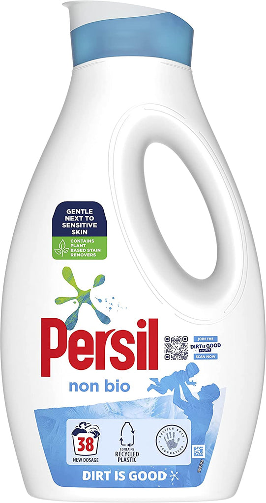 Persil Non Bio tough on stains, gentle next to sensitive skin Laundry Washing Liquid Detergent 100% recyclable bottle 38 Wash 1.026 L