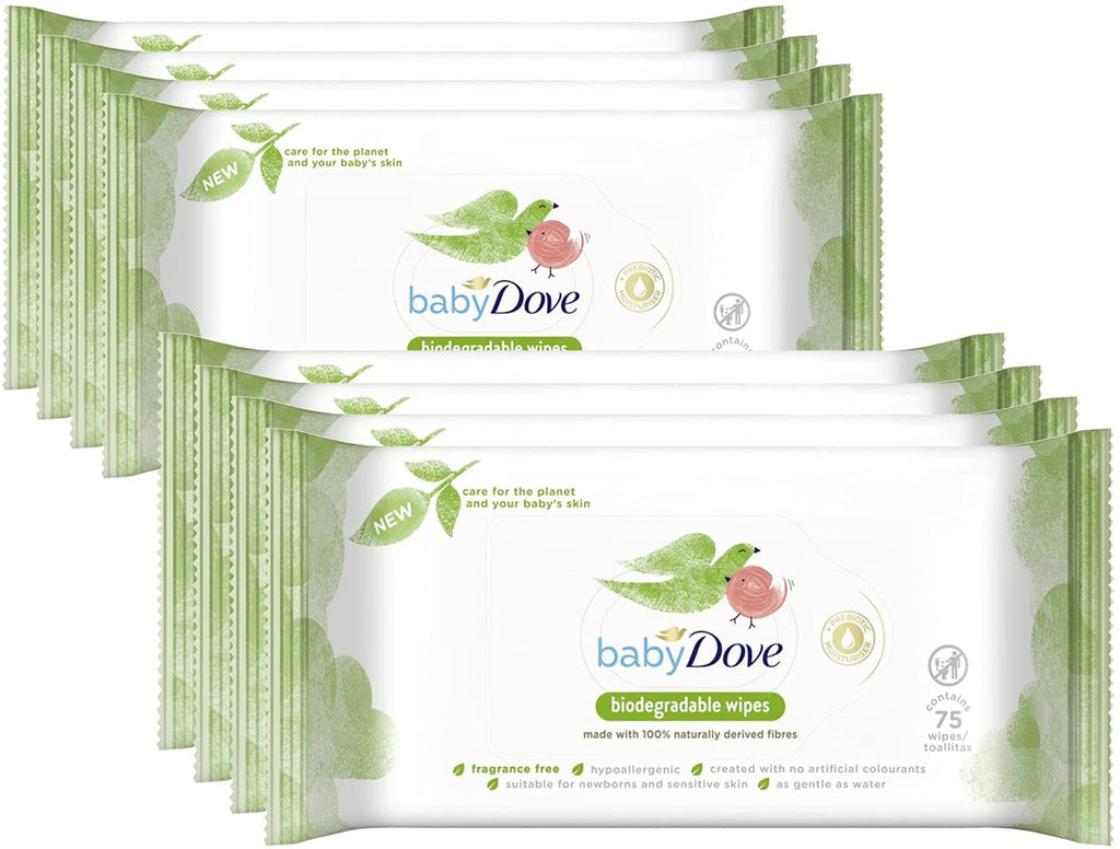 8 Pack of 75 Wipes, Baby Dove Biodegradable Fragrance-Free Biodegradable Wipes