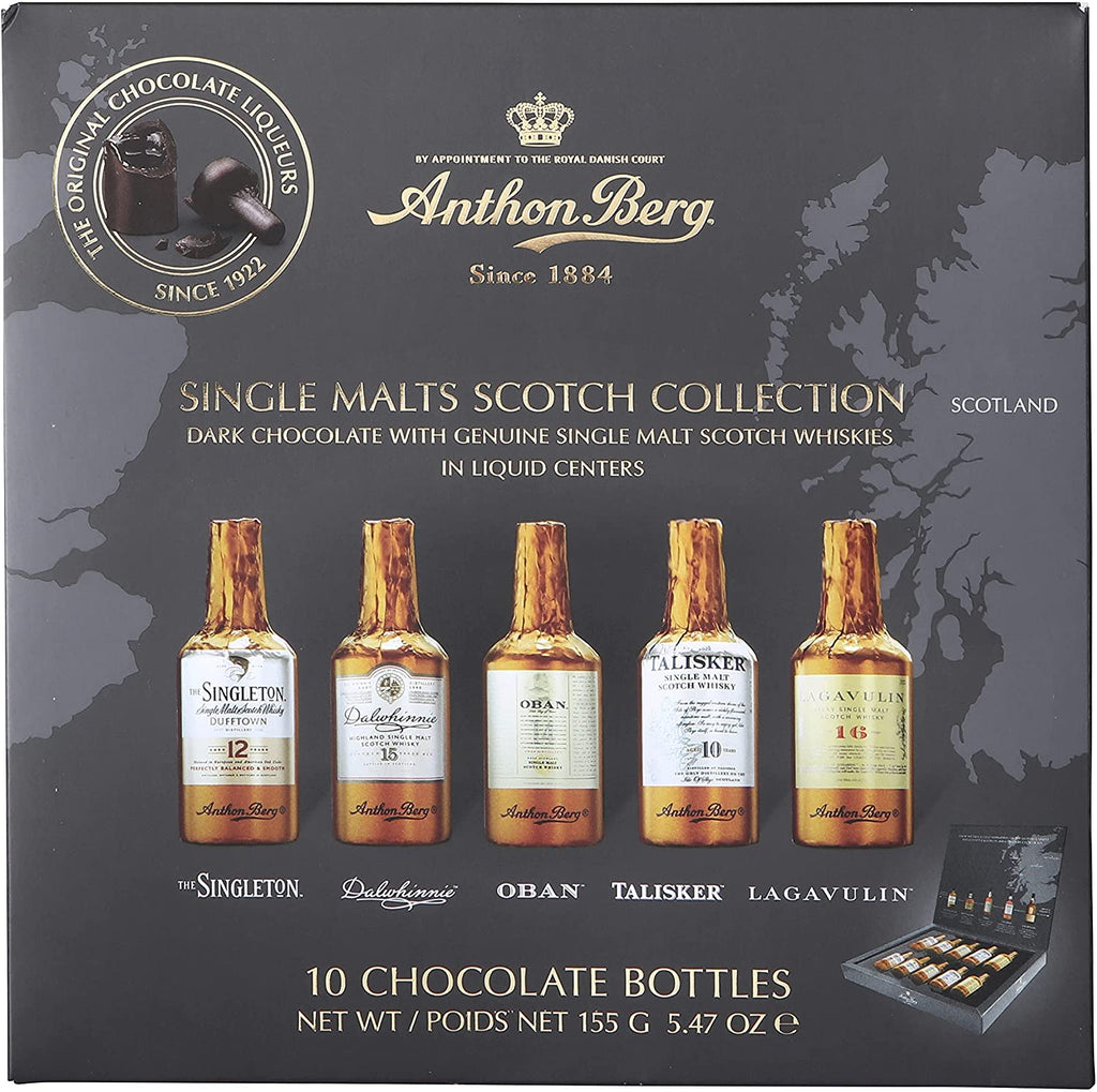 Anthon Berg - Chocolate Liqueurs - 5 Premium Single Malts Scotch Whiskies - 10 bottles 155g - With a Delicious Liquid Filling
