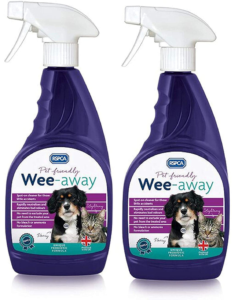 RSPCA 2 x 500ml Pet Stain and Odour Remover Wee Away | Pet Friendly | Probiotic Cleaning - Discourage From Repeat Marking