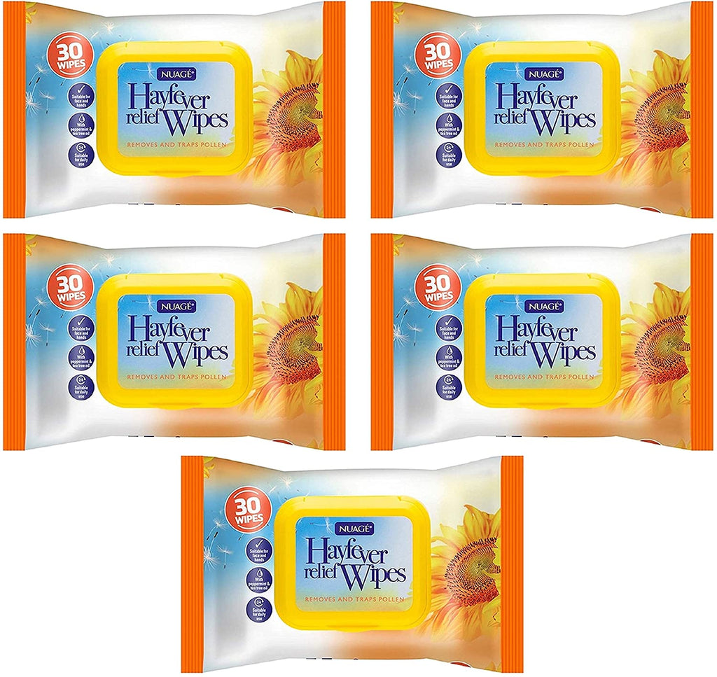 30 x Hayfever & Allergy Relief Wipes for Hand & Face Traps Pollen Dust Dirt Pet Allergy Wet Hay Fever Wipes (150 Wipes (5 Packet))
