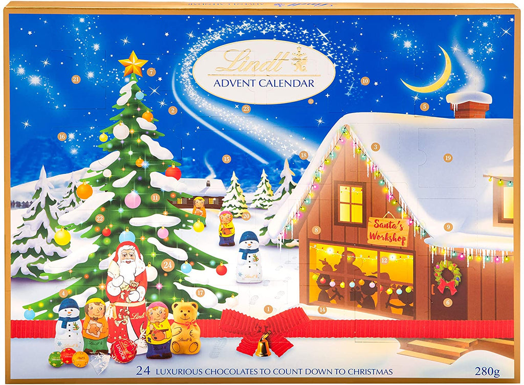 Lindt Milk Advent Calendar, 24 Assorted Milk Chocolate Surprises, Lindt Teddy, Santa, Lindor, Angle, Nougat, Elves, Mini Reindeer, Snowman, Icicle, Mini Milk Balls, 280 g
